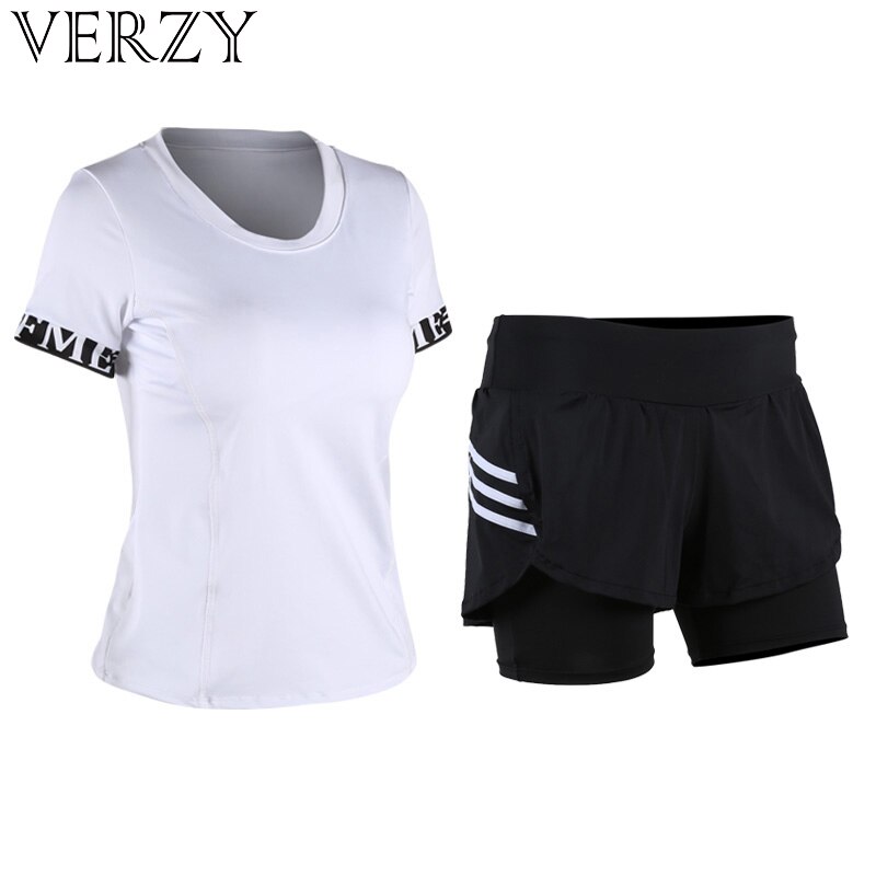 2017 New Track   Women 䰡 Set Ÿ Gym ź ƮϽ  Sport T-Shirt + Shorts   black + White   ּ